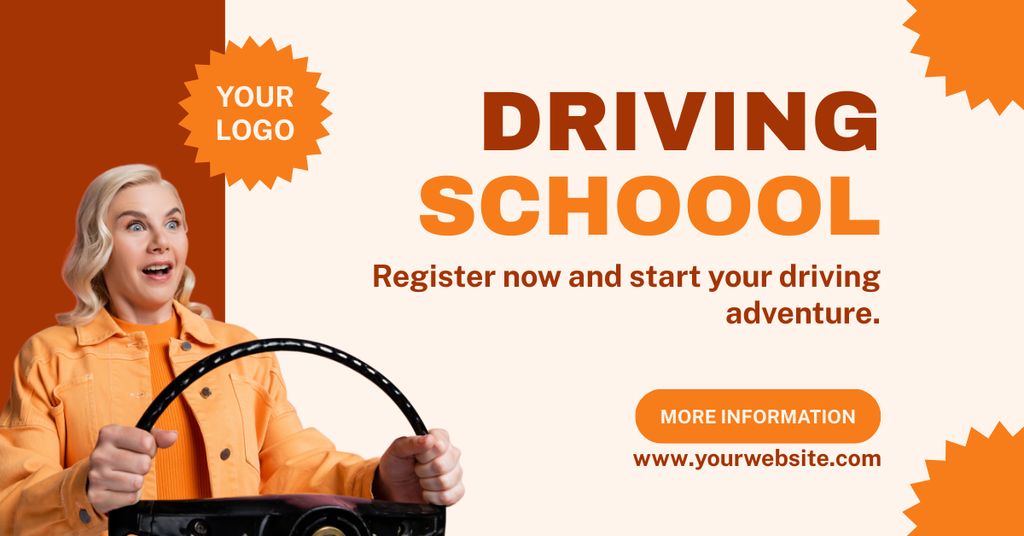 Discovering Driving School Service With Registration Facebook AD tervezősablon