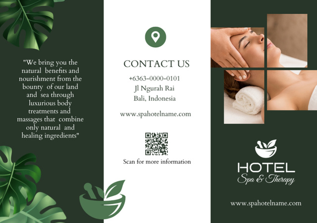 Offer of Services of Spa Center on Green Brochure Πρότυπο σχεδίασης