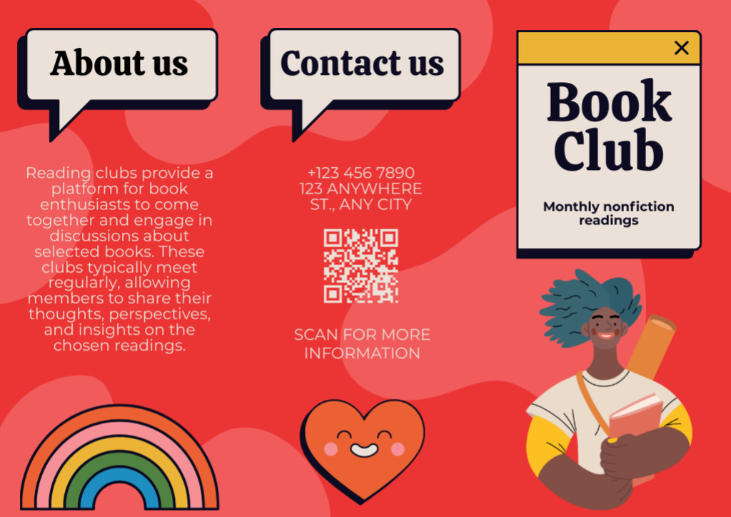 Ontwerpsjabloon van Brochure van Book Club Ad with Cute Doodles
