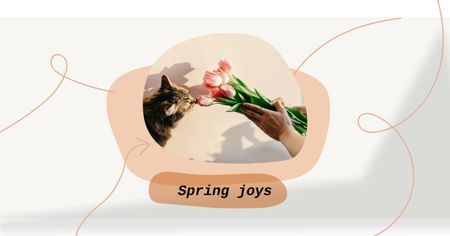 Ontwerpsjabloon van Facebook AD van Cute Cat smelling Spring Flowers