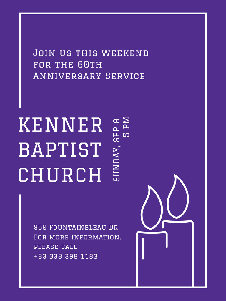 Baptist Church Sacrament Announcement with Candles on Purple Poster USデザインテンプレート