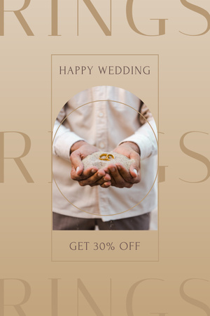 Platilla de diseño Groom Holding Wedding Rings with Sand in Hands Pinterest