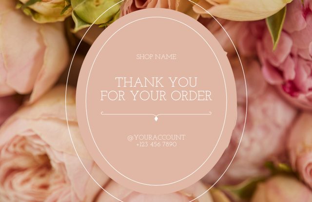 Thank You for Order Phrase with Pink Roses Thank You Card 5.5x8.5in – шаблон для дизайну