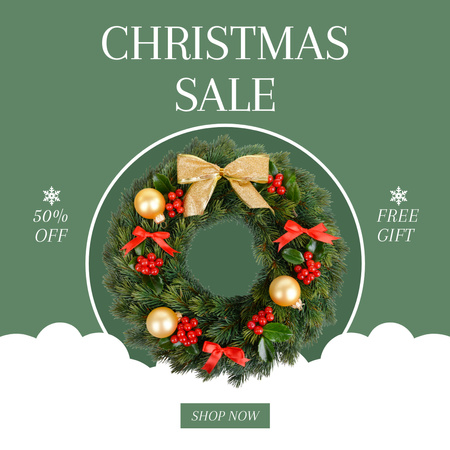 Merry Christmas Sale Offer Circle in Green Instagram AD Design Template