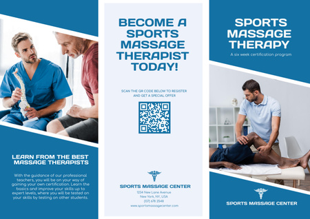 Sport Massage Center Advertisement with Therapist and Patient Brochure Design Template