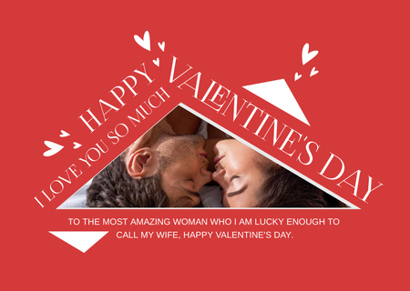 Platilla de diseño Happy Valentine's Day Greetings With Couple In Love On Red Card