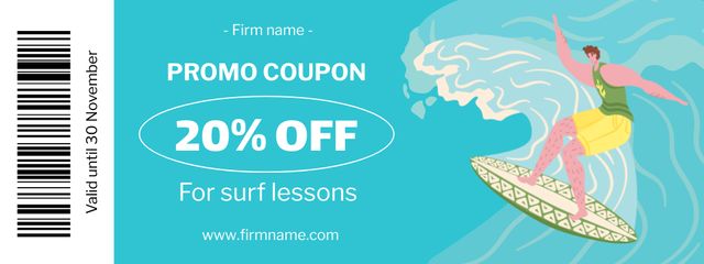 Surfing Lessons Offer with Discount Coupon Design Template