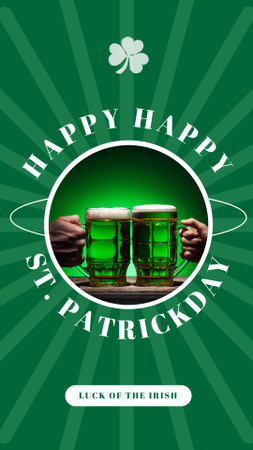 Happy St. Patrick's Day with Glasses of Beer Instagram Story Design Template