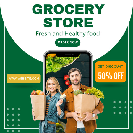Couple With Food In Paper Bags With Discount Instagram Design Template