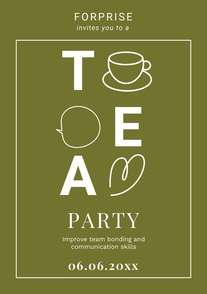 Tea Party Announcement with Cups Illustration Posterデザインテンプレート