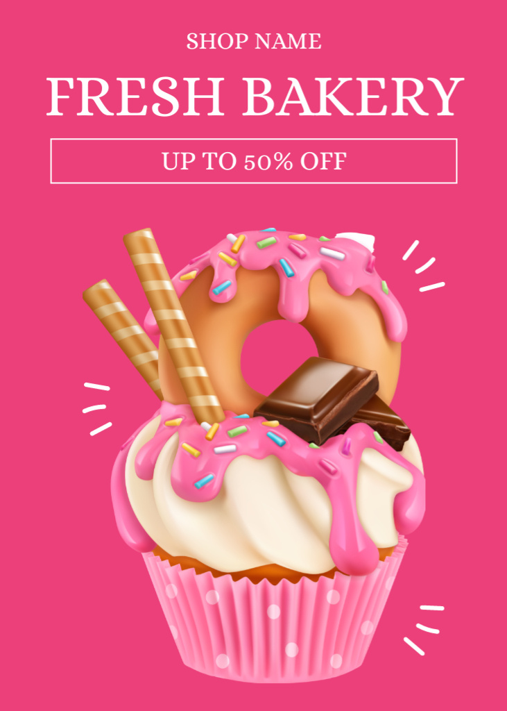 Ontwerpsjabloon van Flayer van Fresh Bake Ad on Pink
