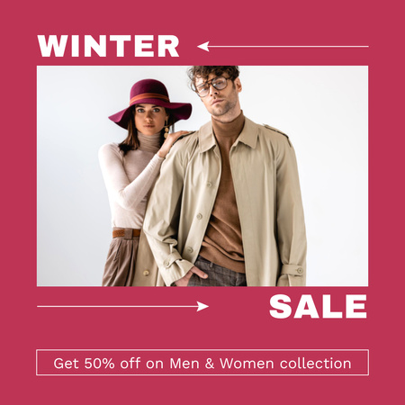 Designvorlage Winterschlussverkauf mit Paar in stilvollen Outfits für Instagram