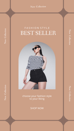 Female Fashion Clothes Ad with Young Woman in Sunglasses Instagram Story Design Template