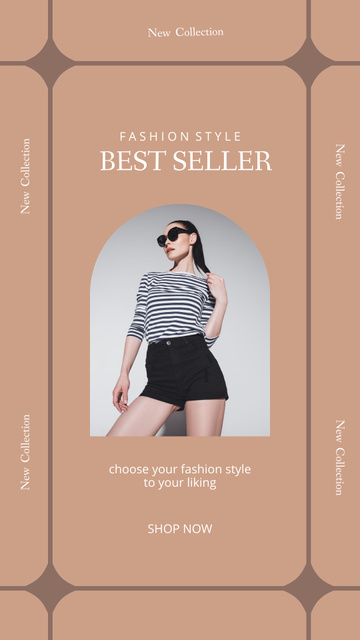 Female Fashion Clothes Ad with Young Woman in Sunglasses Instagram Storyデザインテンプレート