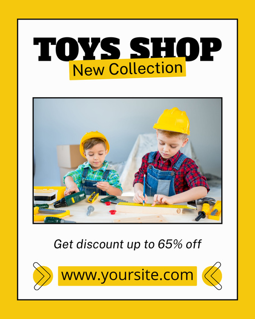 Szablon projektu Toys New Collection Offer with Children in Helmets Instagram Post Vertical