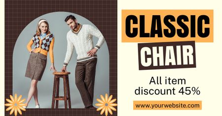 Modèle de visuel Offre de chaise en bois classique à tarifs réduits - Facebook AD