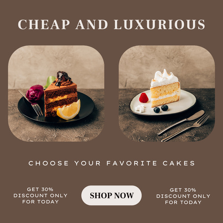 Designvorlage Desserts Sale Angebot in Braun mit Kuchen für Instagram
