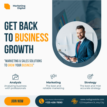 Sales and Marketing Solutions for Business Growth LinkedIn post Design Template