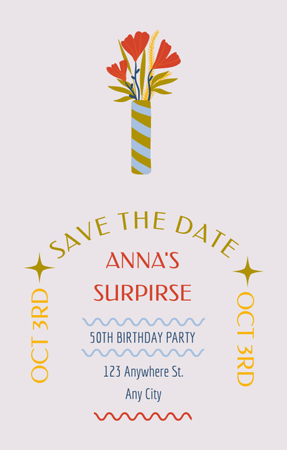 Surprise Birthday Party Invitation 4.6x7.2in Πρότυπο σχεδίασης