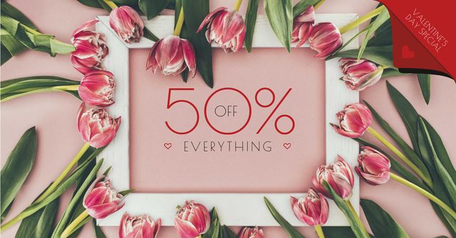 Discount Offer in Tulips Frame Facebook AD Design Template