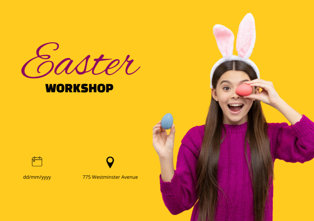 Exciting Easter Holiday Workshop Participation Offer Flyer A5 Horizontal Modelo de Design