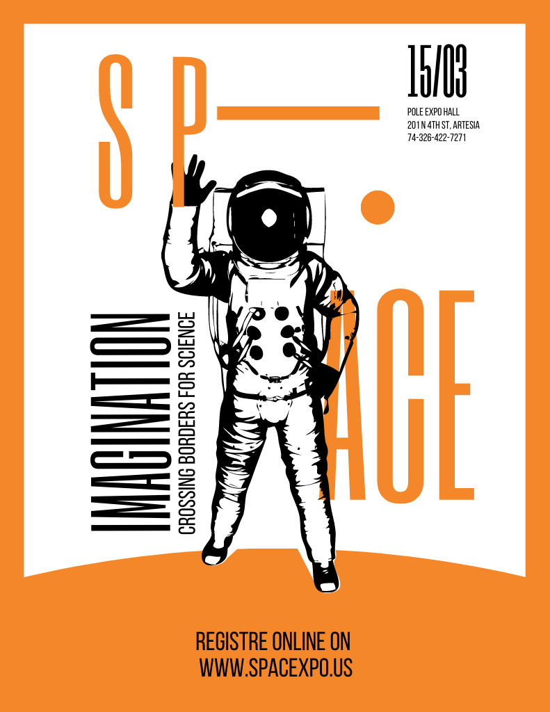 Designvorlage Space Lecture Announcement with Astronaut Sketch in Orange für Flyer 8.5x11in