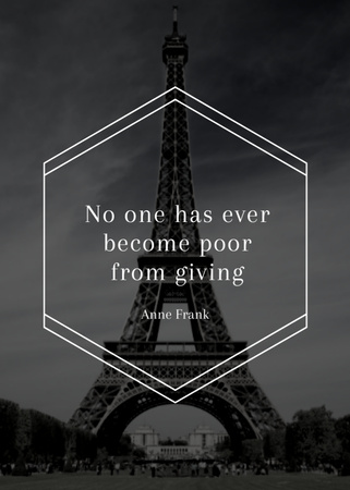 Citação de Caridade com Vista da Torre Eiffel Postcard 5x7in Vertical Modelo de Design
