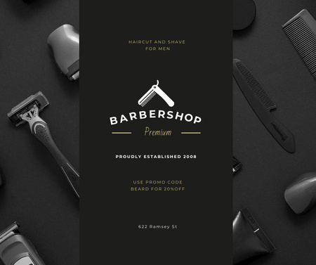 Designvorlage Barbershop Offer with Hairdressing Tools für Facebook