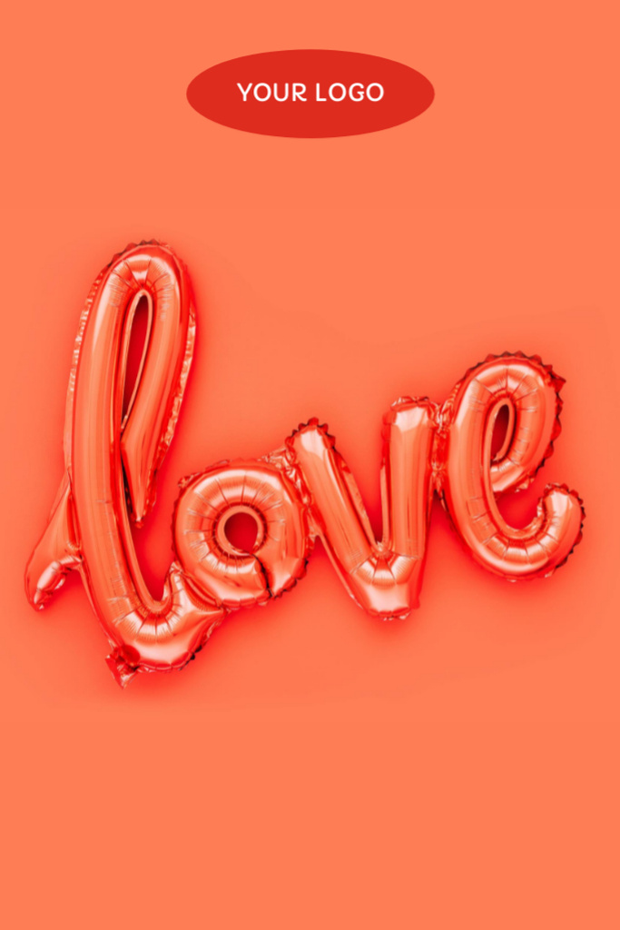 Valentine's Wishes with Balloon in Shape of Word Love Postcard 4x6in Vertical Design Template