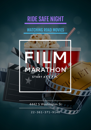 Film marathon night with Cinema Attributes Poster 28x40in Design Template