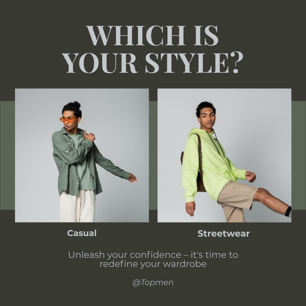Casual and Street Fashion for Menswear Sale Instagram Πρότυπο σχεδίασης