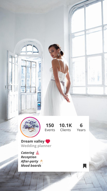 Designvorlage Wedding Celebration Planning Services with Beautiful Bride für Instagram Story