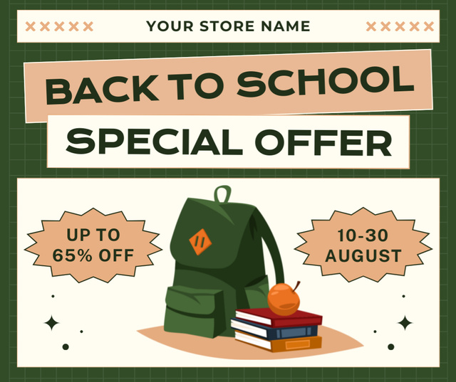 Template di design Special Offer Discounts on Backpacks and Books Facebook