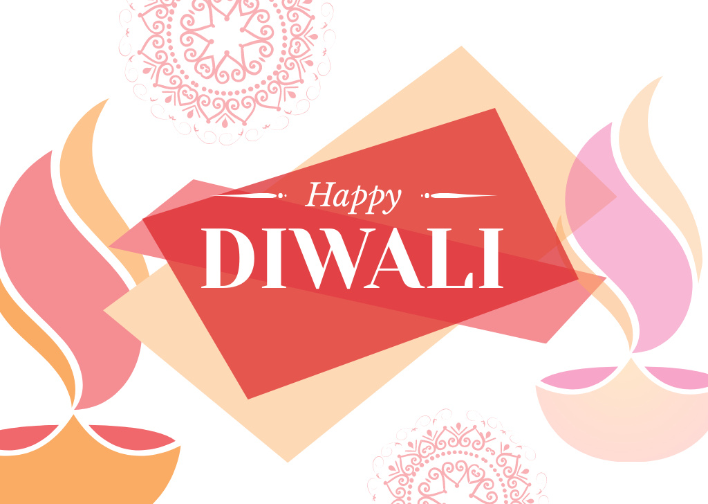 Happy Diwali Celebration with Bright Patterns Postcardデザインテンプレート
