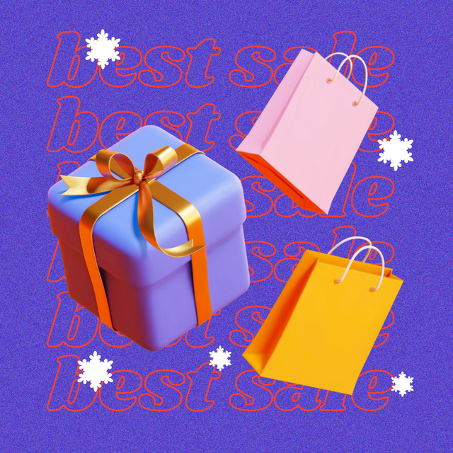 Designvorlage Winter Sale Announcement with Cute Gift Box für Instagram