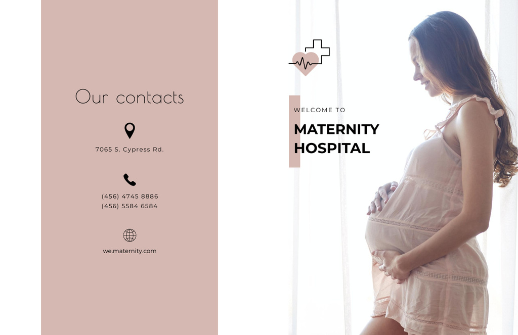 Maternity Hospital Promotion with Happy Pregnant Woman Brochure 11x17in Bi-fold Πρότυπο σχεδίασης
