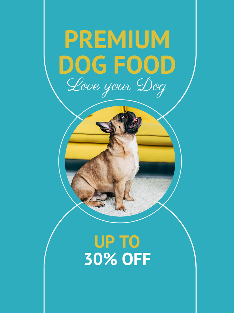 Dog Food Sale with Cute French Bulldog Poster US Modelo de Design