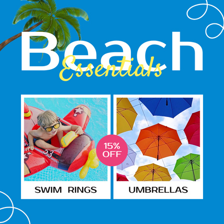 Swim Rings And Umbrellas For Beach With Discount Animated Post – шаблон для дизайну