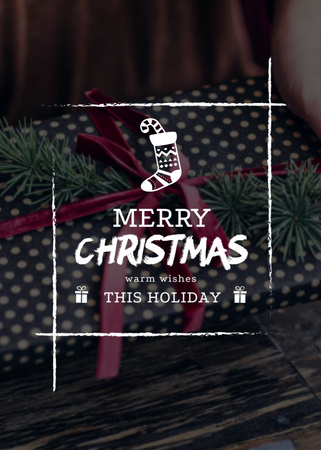 Plantilla de diseño de Christmas Greeting With Woman Wrapping Gift Postcard 5x7in Vertical 