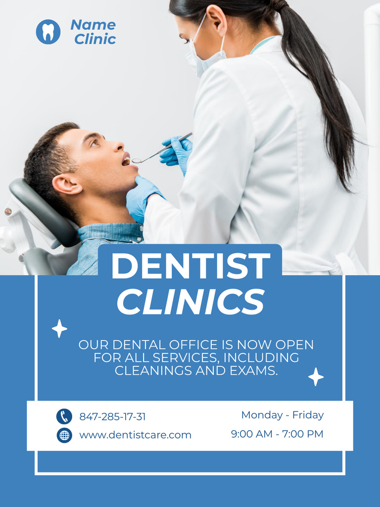 Patient on Checkup in Dental Clinic Poster US Tasarım Şablonu