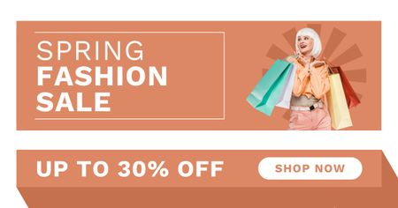 Spring Sale Announcement with Stylish Blonde Woman with Shopping Facebook AD Modelo de Design