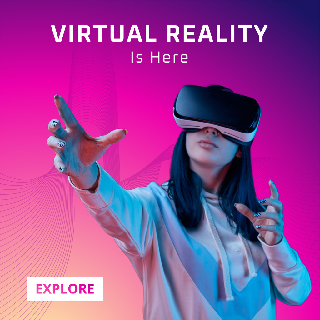 Woman exploring Virtual Reality Instagram Šablona návrhu