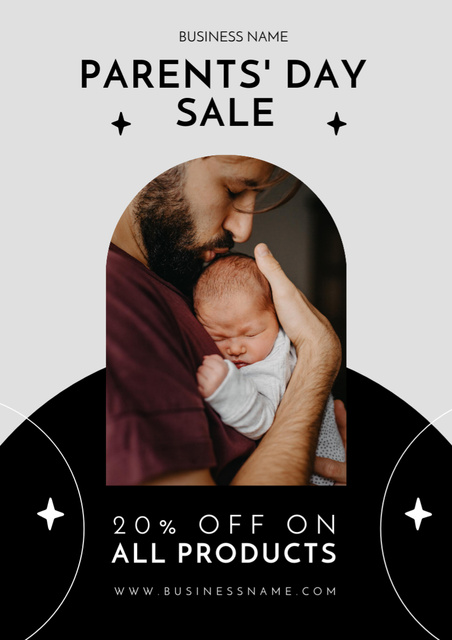Parents Day Sale Offer with Man and Newborn Baby Poster A3 Modelo de Design