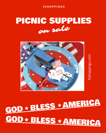 Picnic Supplies Sale on USA Independence Day Poster 16x20in Design Template