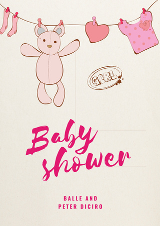 Baby Shower Announcement With Hanging Toys Postcard A6 Vertical Design Template