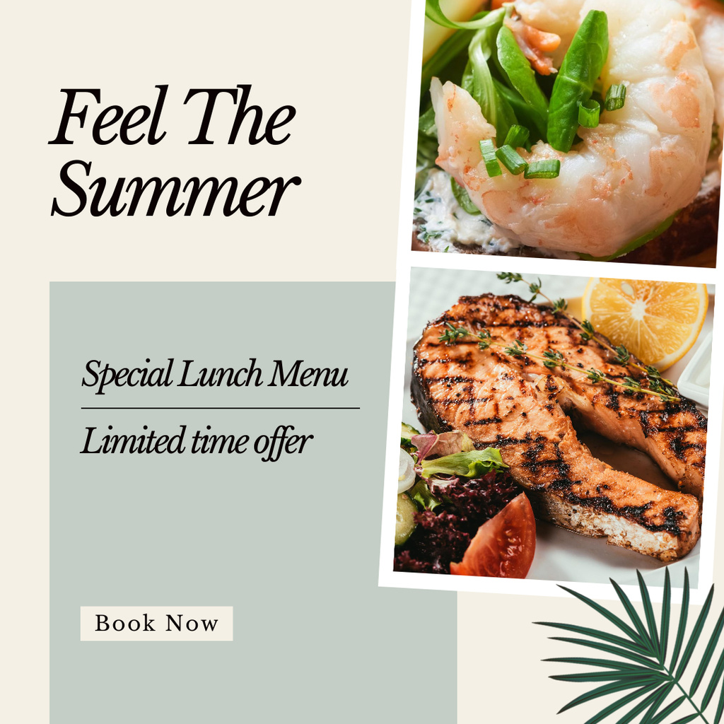 Special Lunch Menu Offer with Salmon and Shrimp Instagram Design Template