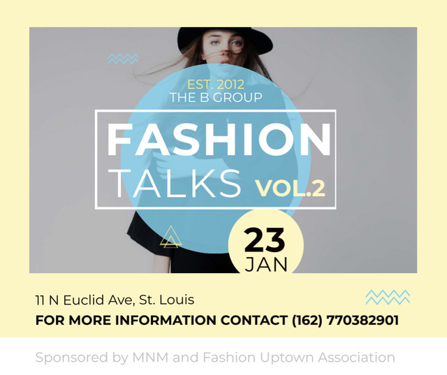 Plantilla de diseño de Fashion talks announcement with Stylish Woman Facebook 