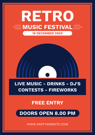 Plantilla de diseño de Famoso festival de música en vivo retro con disco de vinilo Poster 