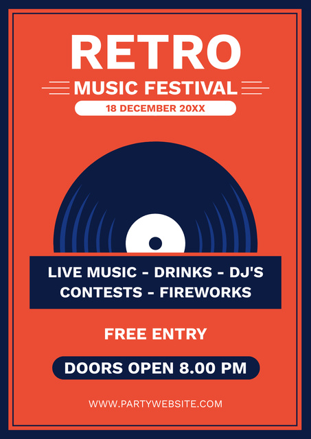 Famous Retro Live Music Festival With Vinyl Record Poster – шаблон для дизайна