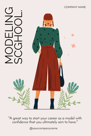 Model School Ad with Fashionable Woman Pinterest Design Template